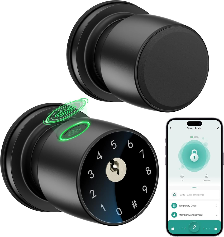 Smart Fingerprint Door Knob Lock with App Control Keyless Entry