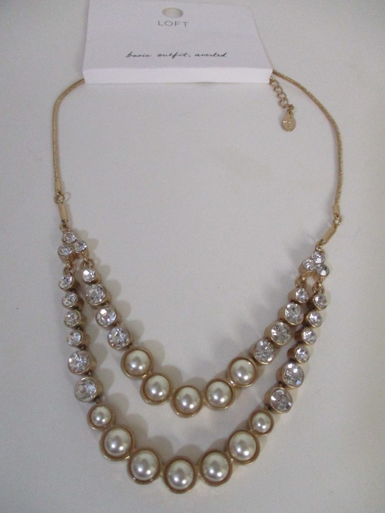 Ann Taylor LOFT Womens Pearl Crystal Layered Necklace NWT $39.50