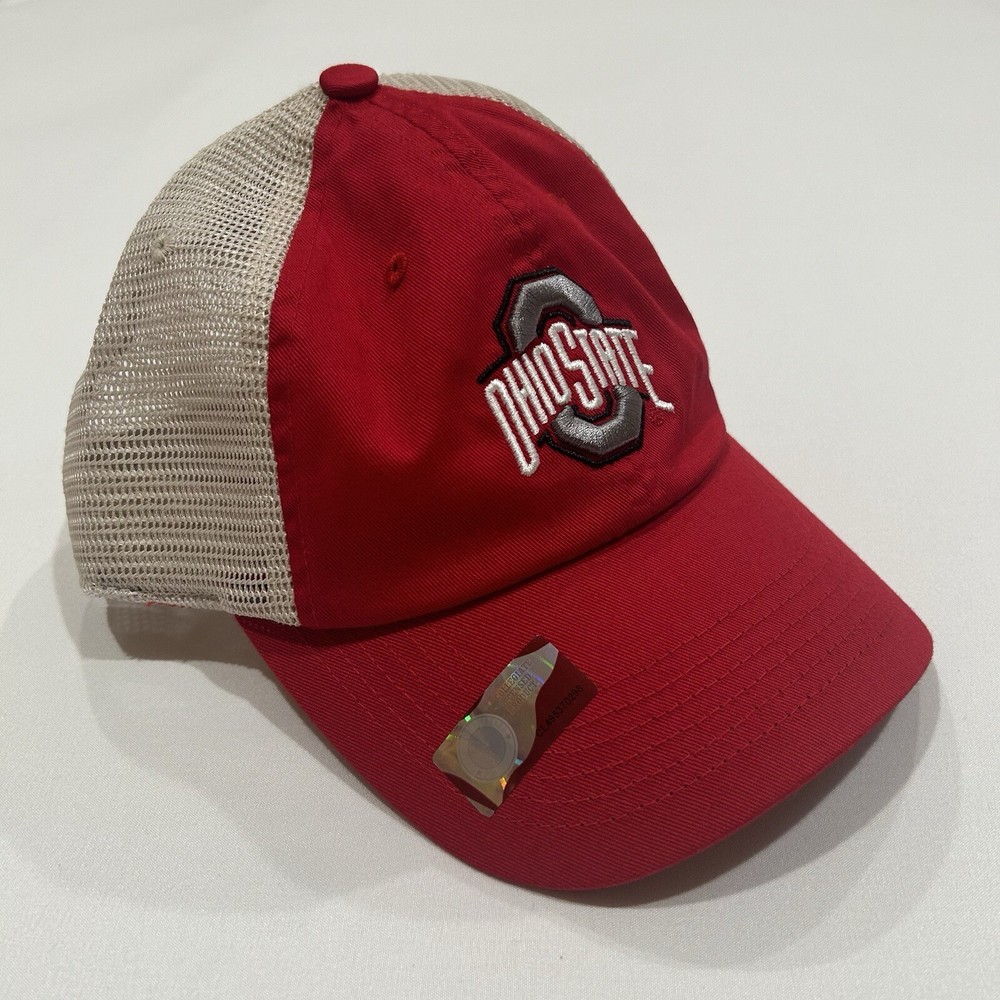NCAA Ohio State Buckeyes Mesh Adjustable Beige Red Snapback Trucker Hat Cap New
