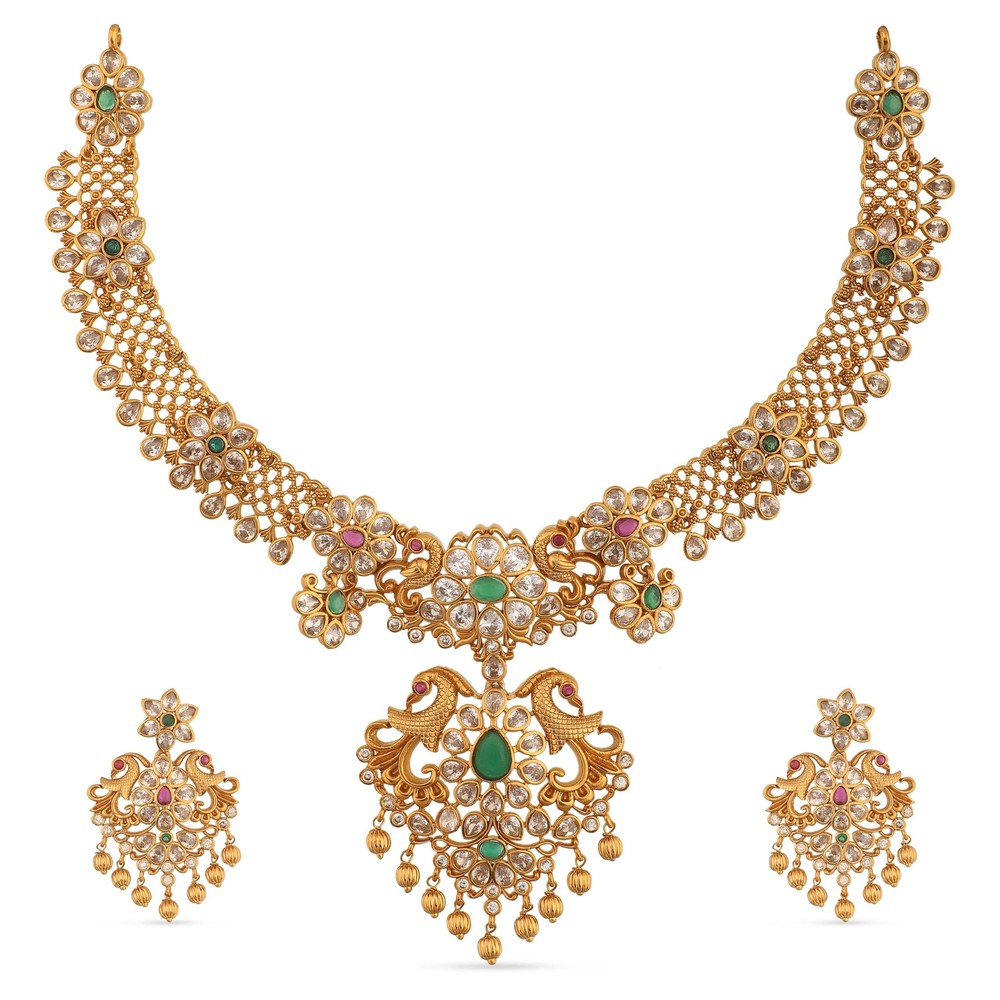 TARINIKA Antique Gold Vira Necklace Set Featuring Elegant Floral Design