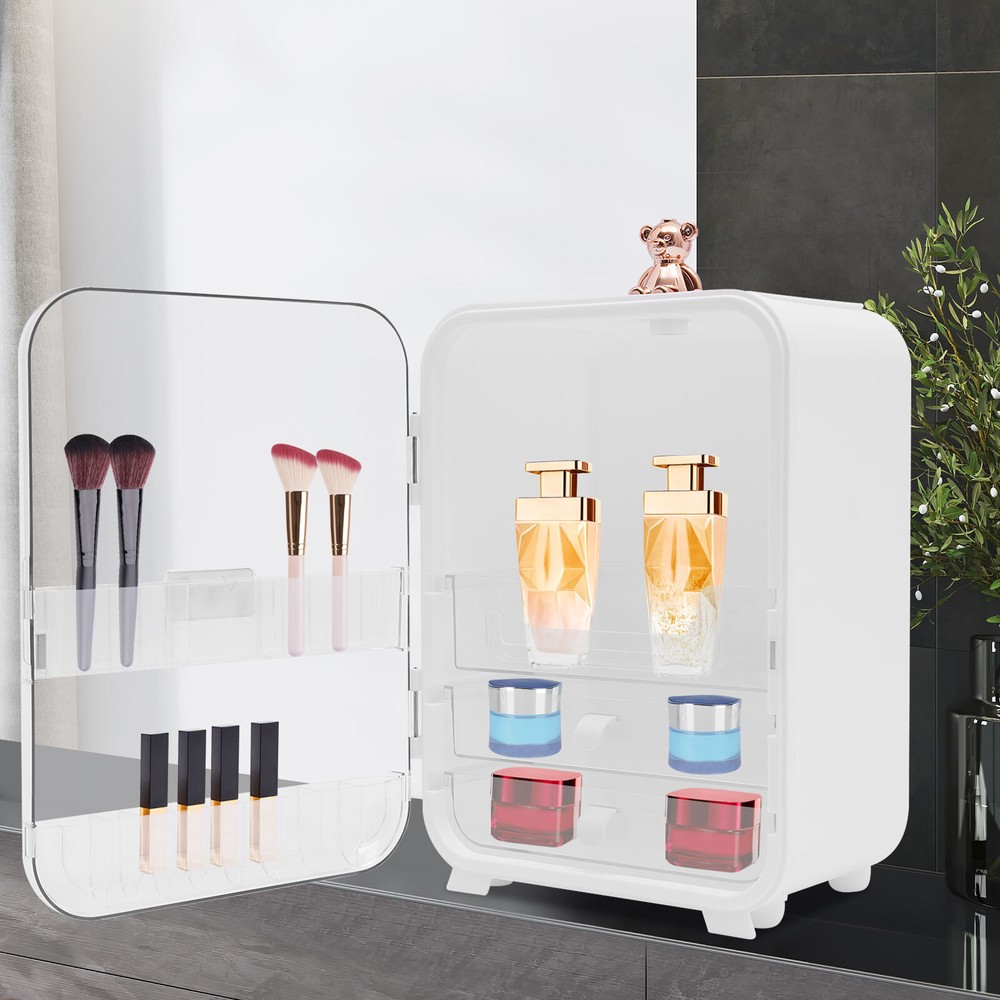 Cute Makeup Organizer with Mirror and LED Light Cosmetic Storage Cabinet