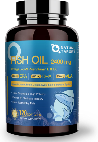 Triple Omega 3 6 9 Fish Oil 2400mg Softgels with D3 E EPA DHA ALA