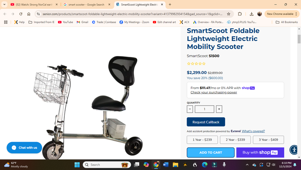 3-Wheel Mobility Scooter by SmartScoot Barely Used-Great Condition