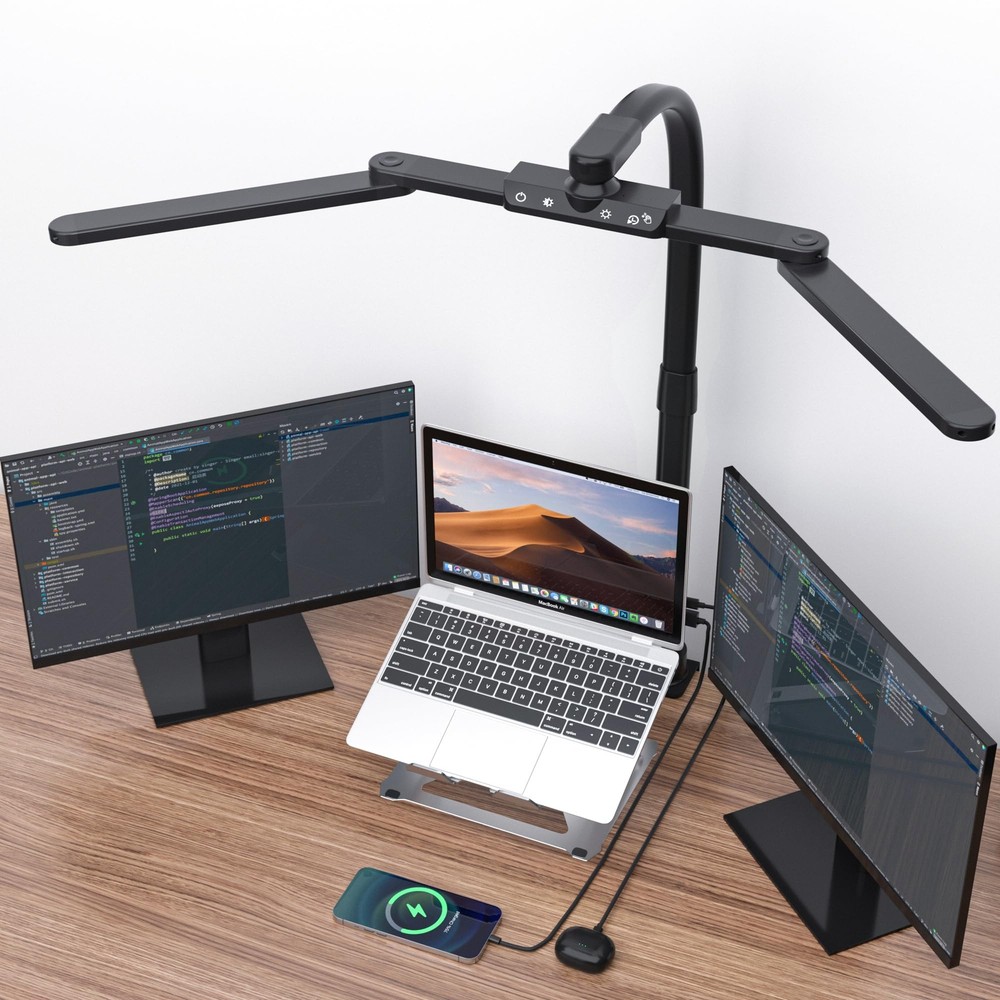 SUPERDANNY LED Desk Lamp for Home Office with USB Charing Ports Gooseneck Arc
