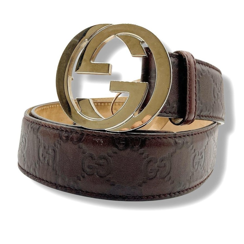 GUCCI Shima interlocking brown leather belt for men and women