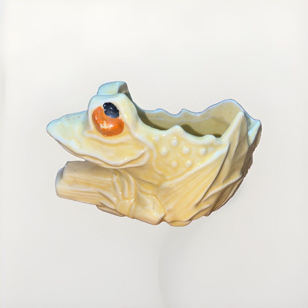 VTG McCoy Pottery Yellow FROG Planter Soap Dish Scrub Scouring Pad Holder MCM