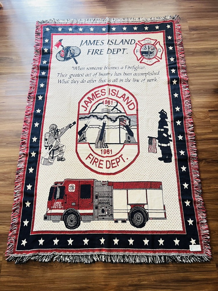 James Island Fire Dept Tapestry Throw Blanket USA Jacquard 72.5”x46.5” Fireman