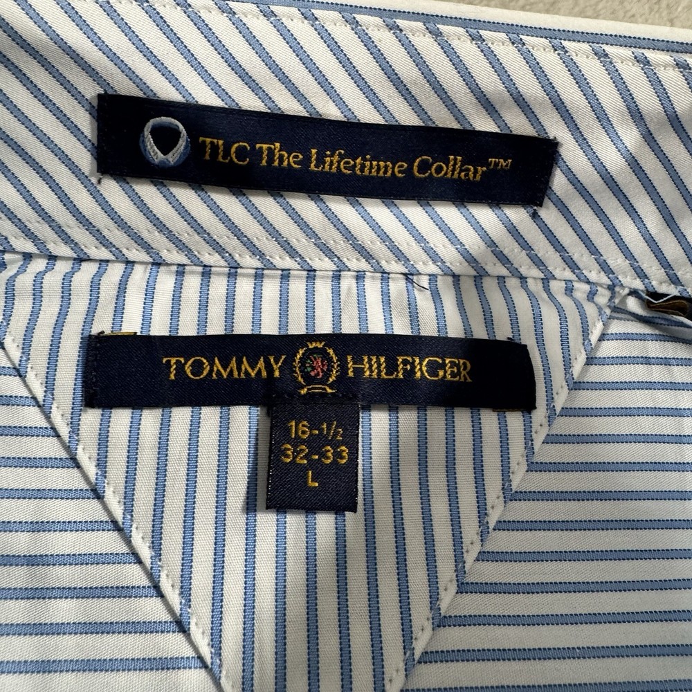 Tommy Hilfiger Men's TLC Lifetime Collar Shirt Size 16.5 32-33 Large Blue French Cuff