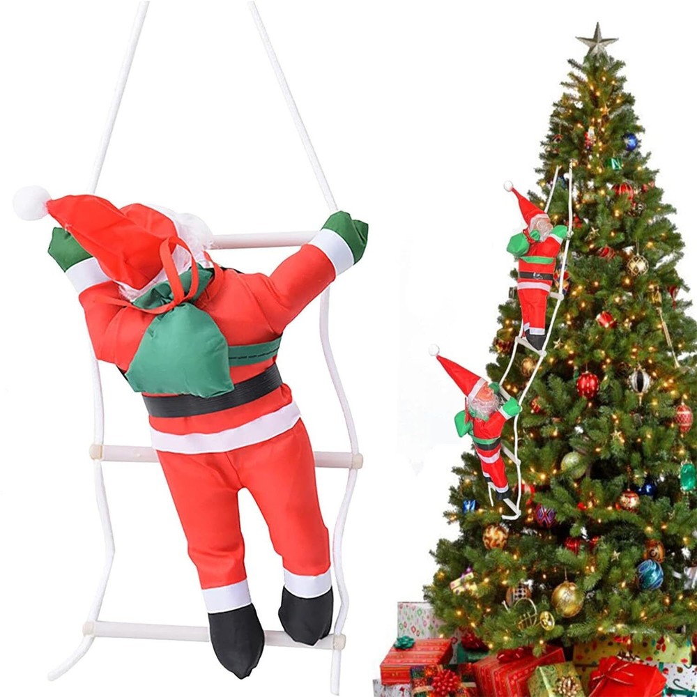 Climbing Santa Claus on Rope Ladder Christmas Tree Hanging Ornament Outdoor H...