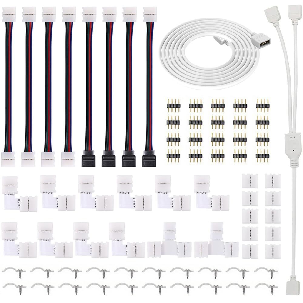 Connector Kit for 5050 RGB 4 Pin 10mm, Includes RGB Splitter Cable, RGB Exten...