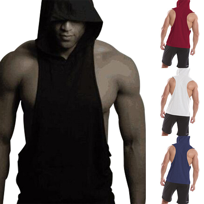 Mens Sleeveless Bodybuild Vest Casual Fitness Hooded Tank Top Muscle T-Shirt