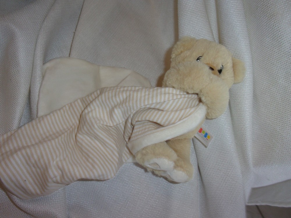 Bobo Buddies Bobby Bear Teddy Beige  Lovey  striped ivory blanket security