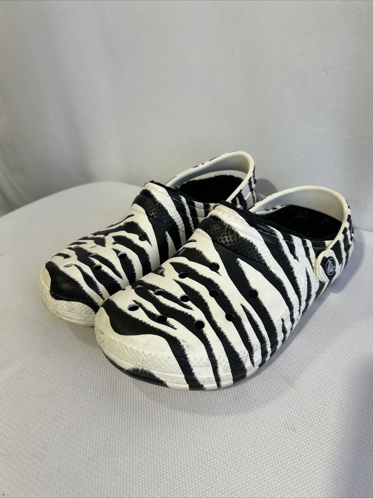 Faux Fur Lined Crocs Zebra Print Clog Women’s Size 7 Men’s 5