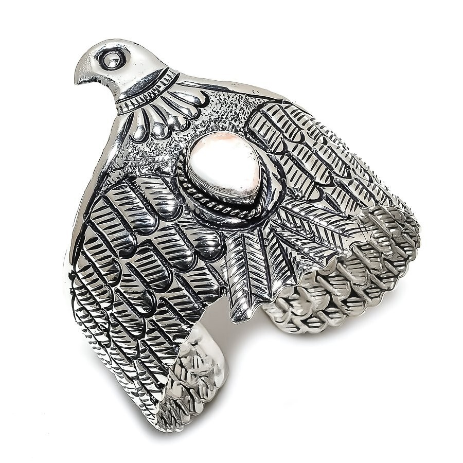 Adjustable Eagle Orange Scolecite Gemstone Handmade Cuff Bangle Jewelry KC-113