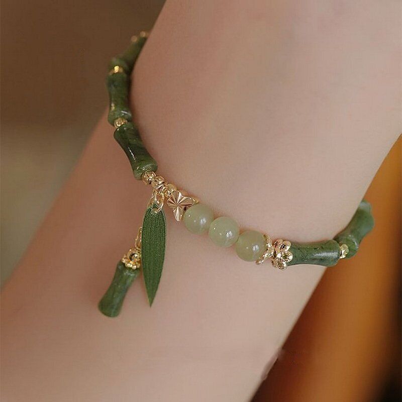 Retro Women Crystal Bamboo Flower Beads Bracelet Bangle Jewelry Gift Adjustable