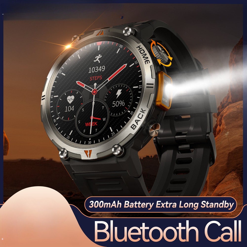 Bluetooth Call Smartwatch with Full Touch Screen Health Monitor and Built-in Flashlight