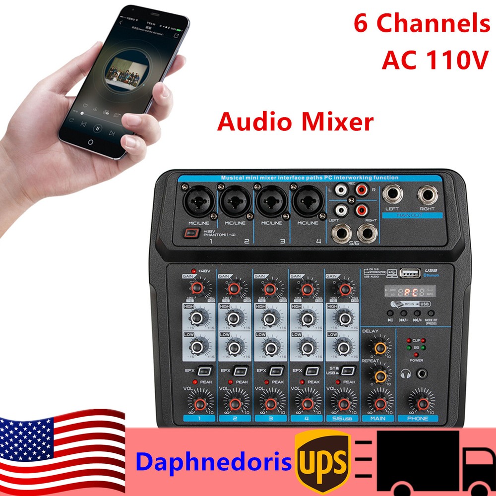 6 Channel Mini Audio Mixer Console USB DJ Sound Live Studio Mixing Amplifier
