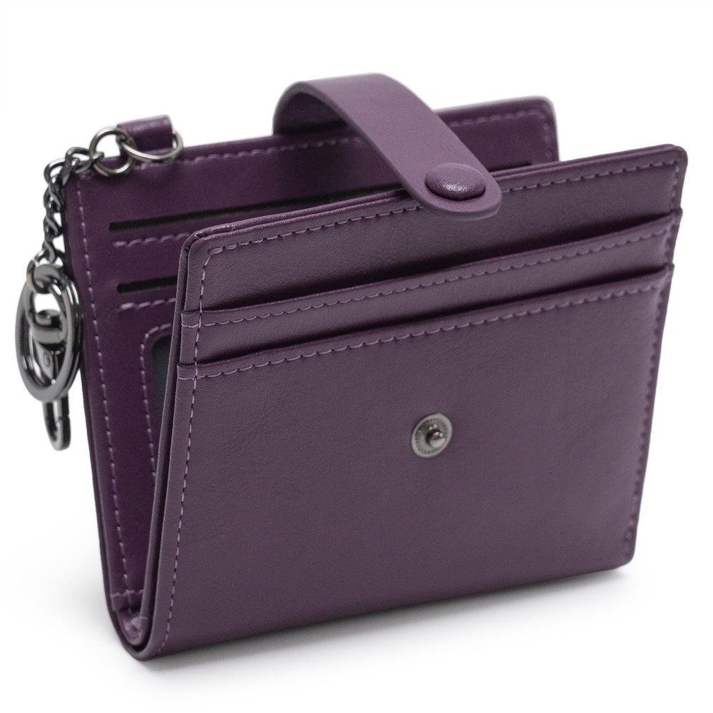 Slim RFID Blocking Keychain Wallet for Women - Travel Bifold Card Holder