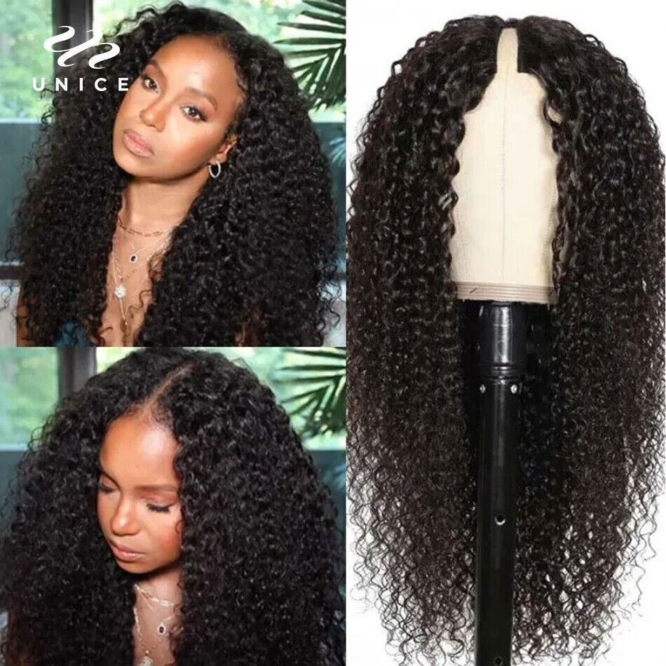 V Part Wig Peruvian Curly Human Hair Glueless No Leave Out Natural Hairline