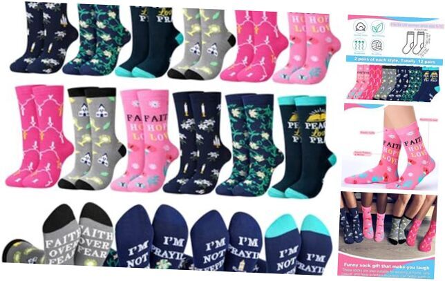 Toulite 12 Pairs Christian Socks for Women Religious Gift Socks Bulk Bible