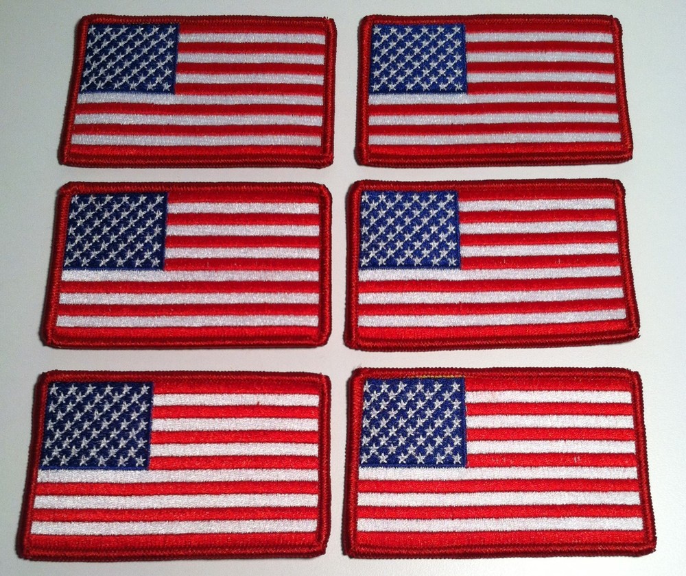 6 US Flag Military Patch with Velcro Fastener & Red Border #92