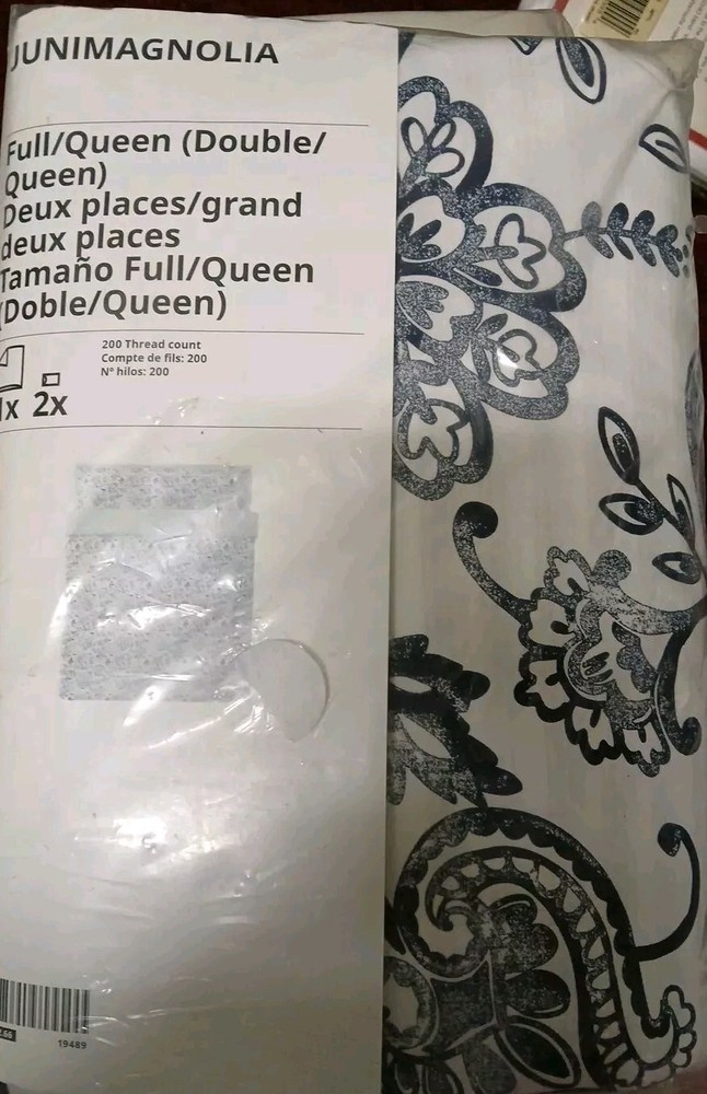 IKEA Junimagnolia Duvet Cover Set, Floral, Blue/White, Full/Queen, 10493266, New