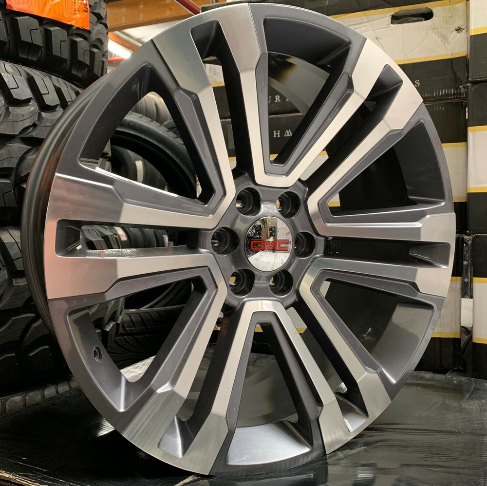 24” FR72 GUNMETAL MACHINE WHEELS fits GMC Yukon Sierra Chevy Silverado Tahoe