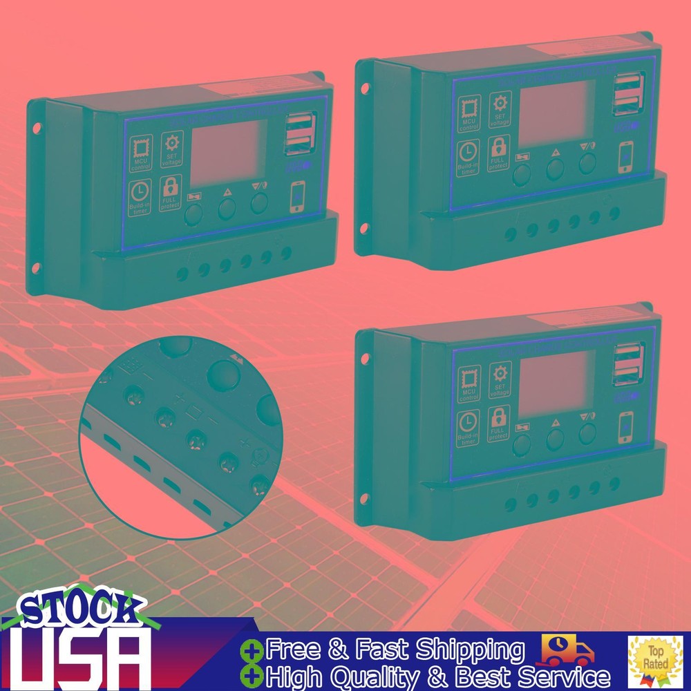 10A/20A/30A Solar Panel Regulator Charge Controller PWM LCD Dual USB 12V/24V