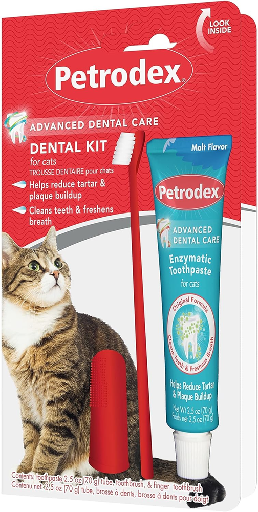 Dental Care Kit for Cats, Cat Toothbrush and Toothpaste, Cleans Teeth and Fights