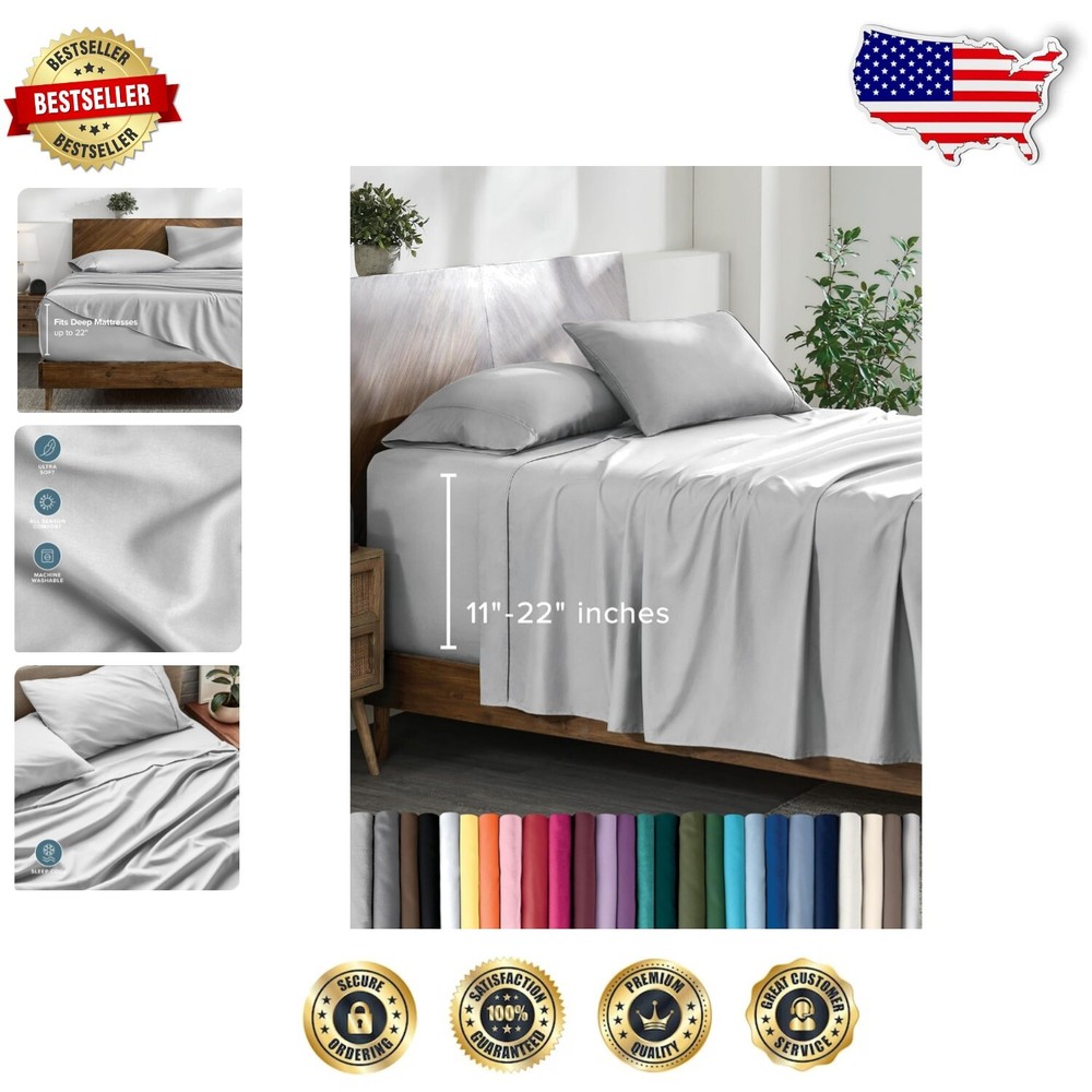 Luxury King Sheet Set - 1800 Thread Count Ultra-Soft Microfiber - Cloud Grey