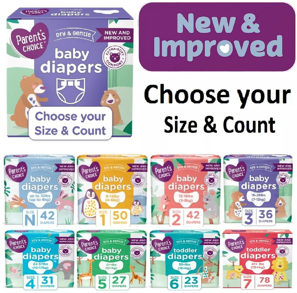 Parent's Choice Disposable Diapers Baby Diapers Size Newborn, 1,2,3,4,5,6,7