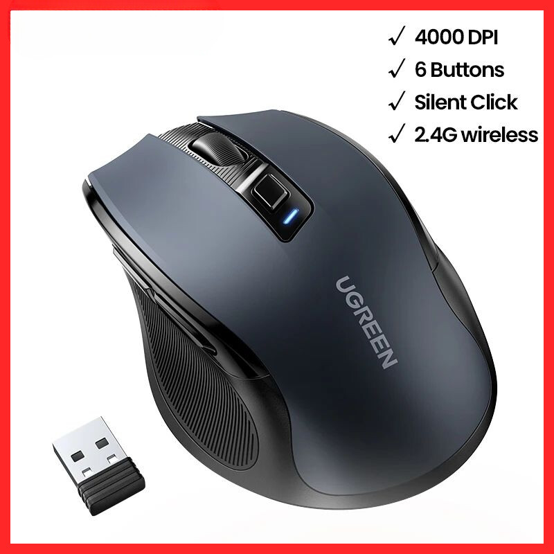 Wireless Ergonomic Silent Mouse 4000 DPI 6 Buttons Compatible with MacBook Laptop