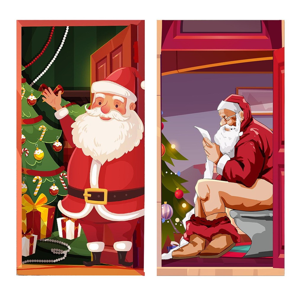 1pc 59*31in Christmas Door Cover Front Door Holiday Xmas Decor Funny Santa Claus