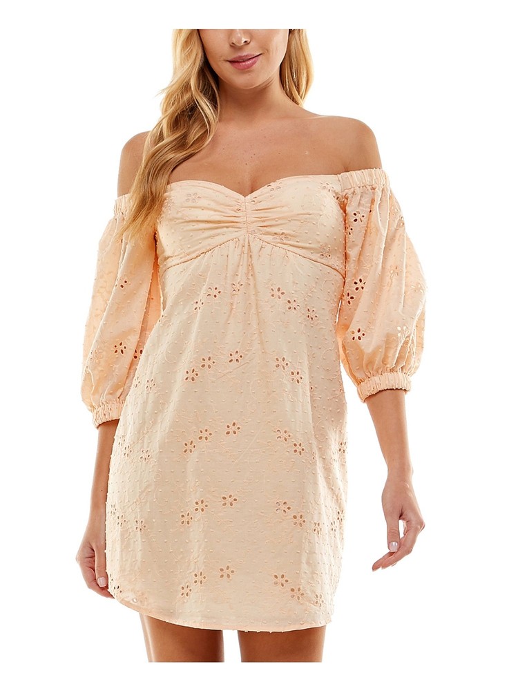 CITY STUDIO Womens Orange Lined Pouf Sleeve Short Party Sheath Dress XXS