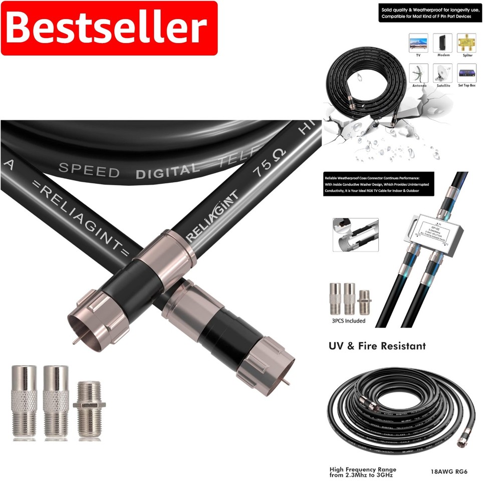 50FT Coaxial Cable Set with Adaptors for Strong Signal & Reliable Connection