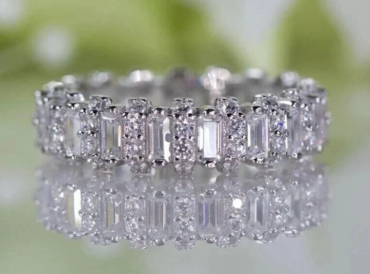 2.5Ct Baguette Cut Simulated Diamond Full Eternity Band Ring 14k White Gold Over