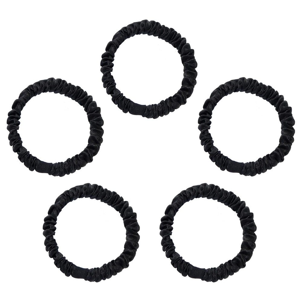 22MM 5-Pack Pure Mulberry Silk Scrunchies with Elastic Hair Ties