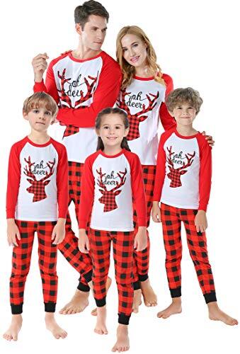 IF Family Matching Family Christmas Plaid Pajamas Unisex Red Reindeer Pjs Women