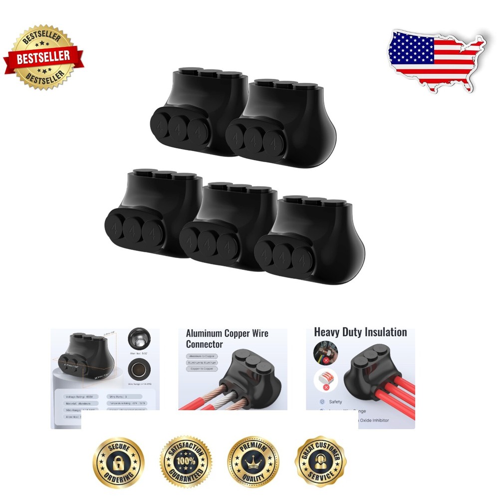 Quick Connect 3-Port Insulated Connectors for 4-14 AWG Wires - 5 Pack Solutions