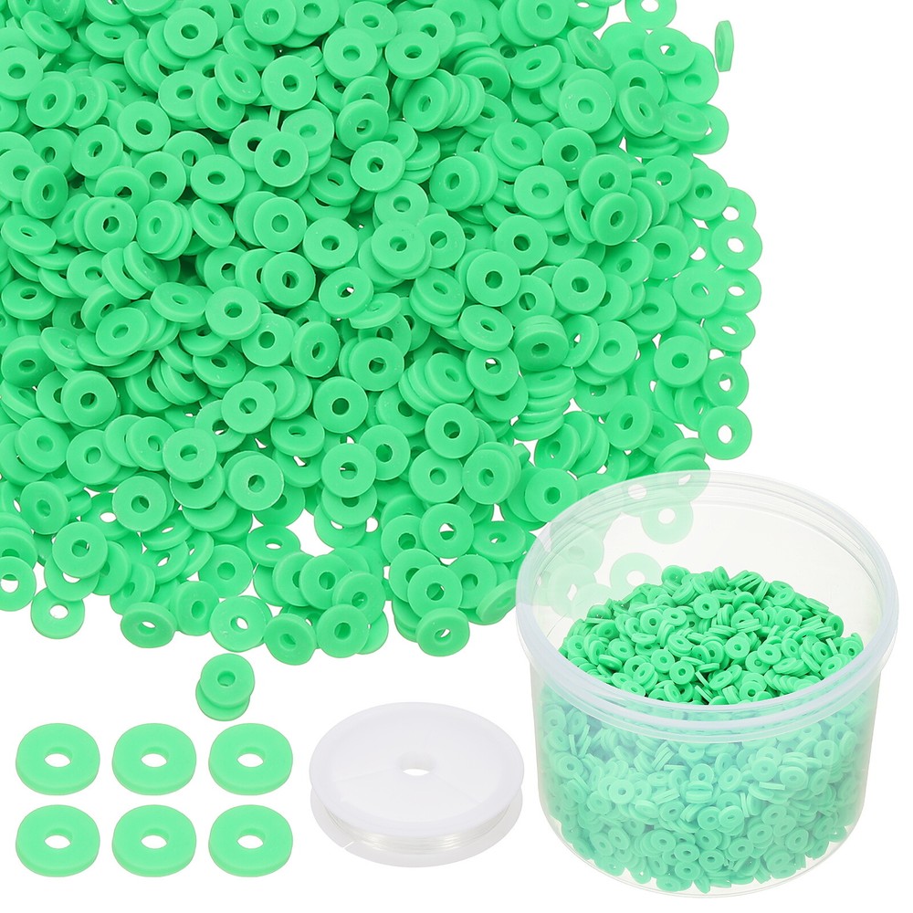 3000 Pcs Green 6mm Flat Clay Beads Friendship Bracelet DIY Kit with Cord