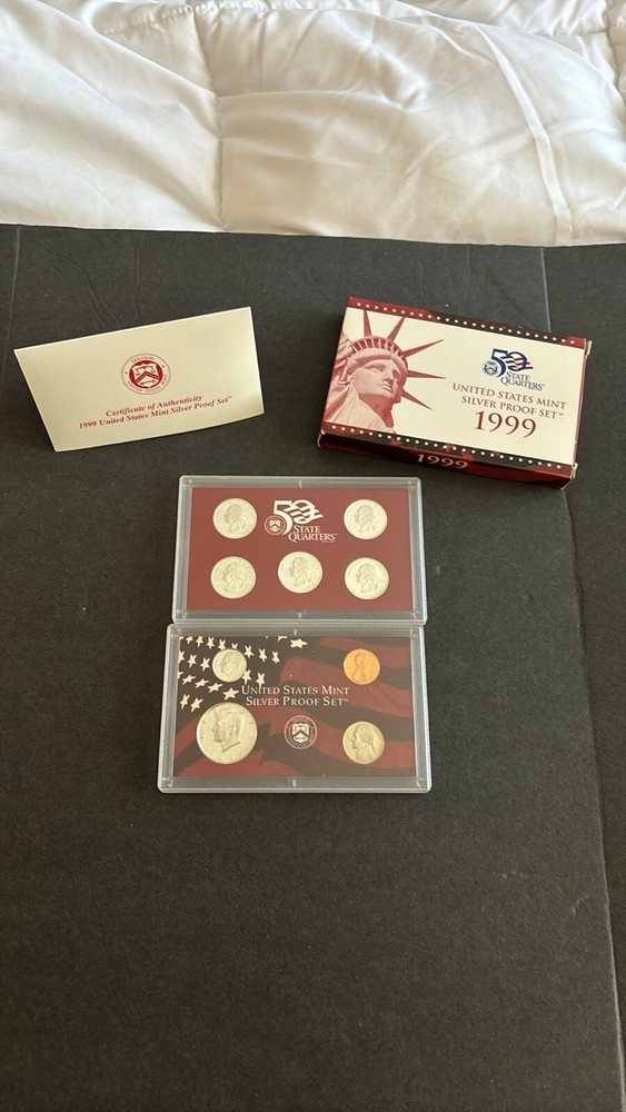 1999 US SILVER 9 COIN PROOF SET WITH STATE QUARTERS IN US MINT PACKAGING