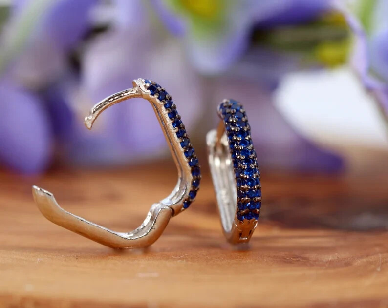 2 Ct Round Simulated Sapphire U Shape Hoop Earrings 925 Yellow Sterling Silver