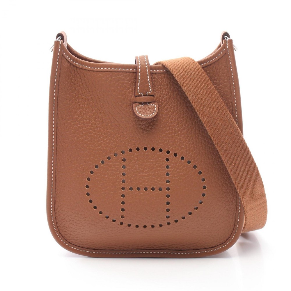 HERMES Evelyne TPM Shoulder Bag in Gold Clemence Leather with Silver Hardware