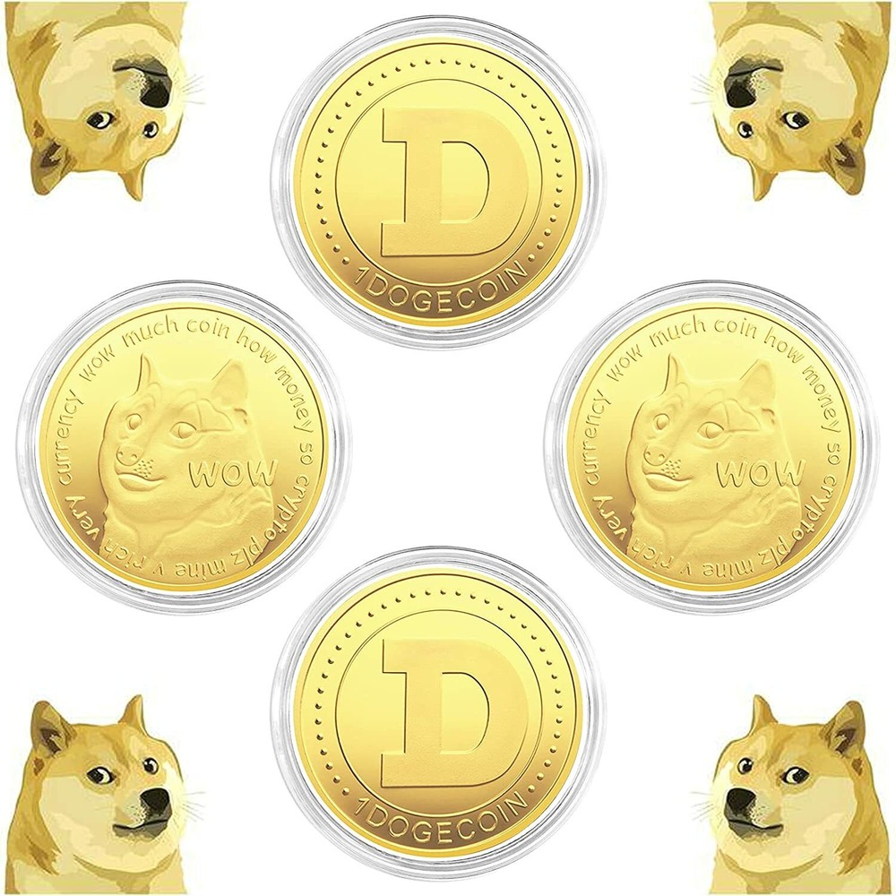 4 Pcs Dogecoin Coins Commemorative 2023 Physical Cryptocurrency Doge Coins Gold-image