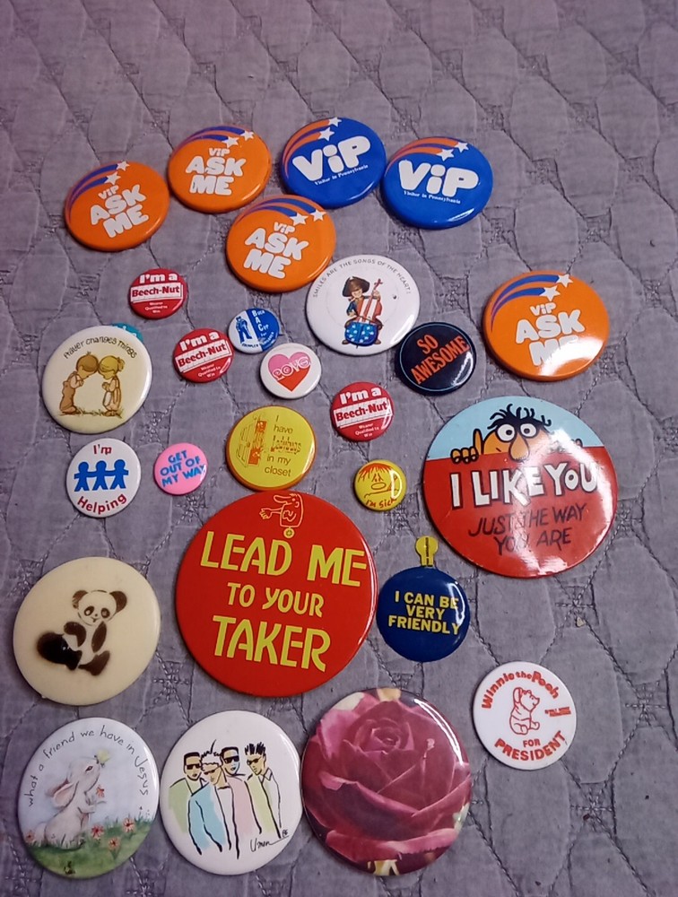 Vintage Mixed Lot Of 27 Pin Back/Pinback/Button/Badge