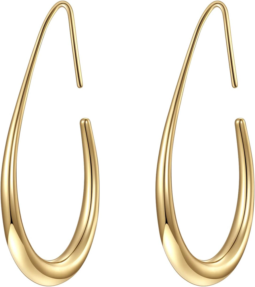 Lightweight Teardrop Hoop Earrings for Women in 14K Gold or White Gold Plated Large Design