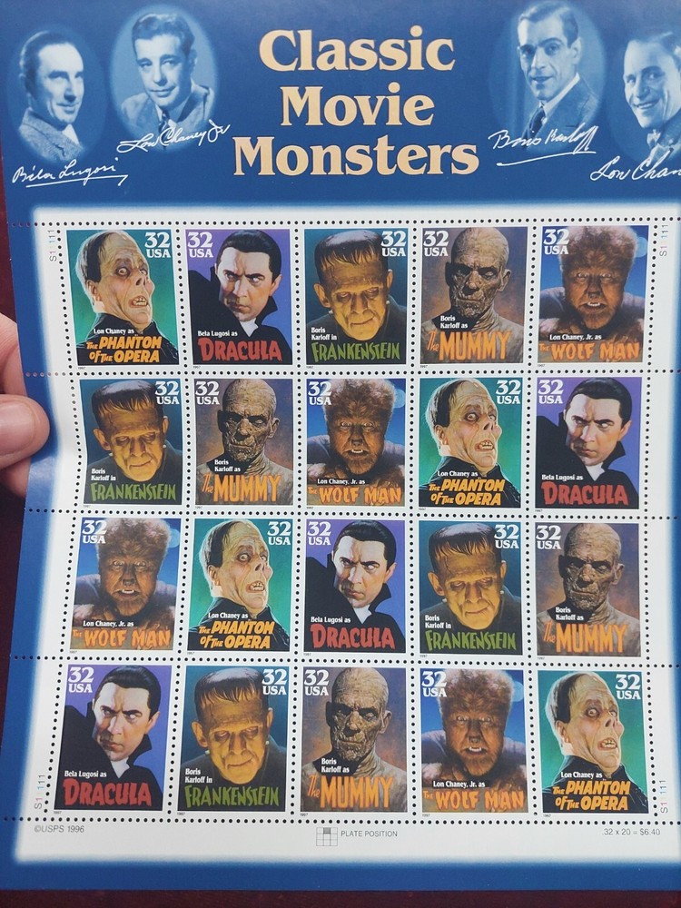 Classic Movie Monster Stamps - Mint Never Hinged/MNH - USPS 1996 20 Stamps