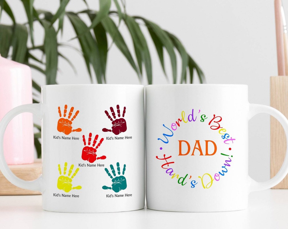 World's Best Dad Fathers Day Mug Gift Dad Handprint Mug Custom Dad Coffee Cup