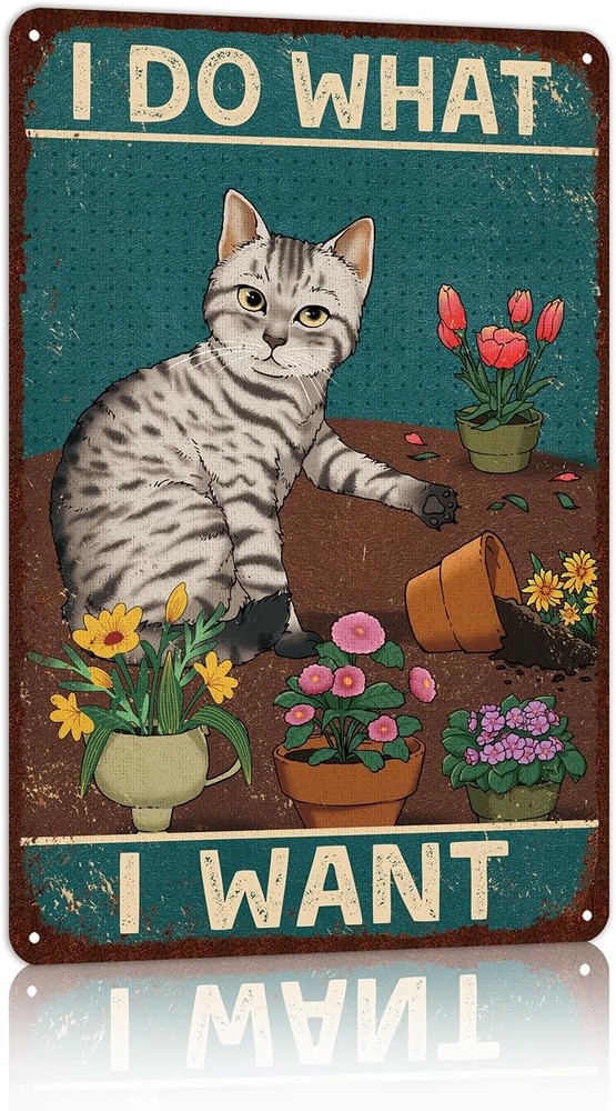 Vintage Cat Metal Tin Sign Cute Wall Art Decor for Bedroom