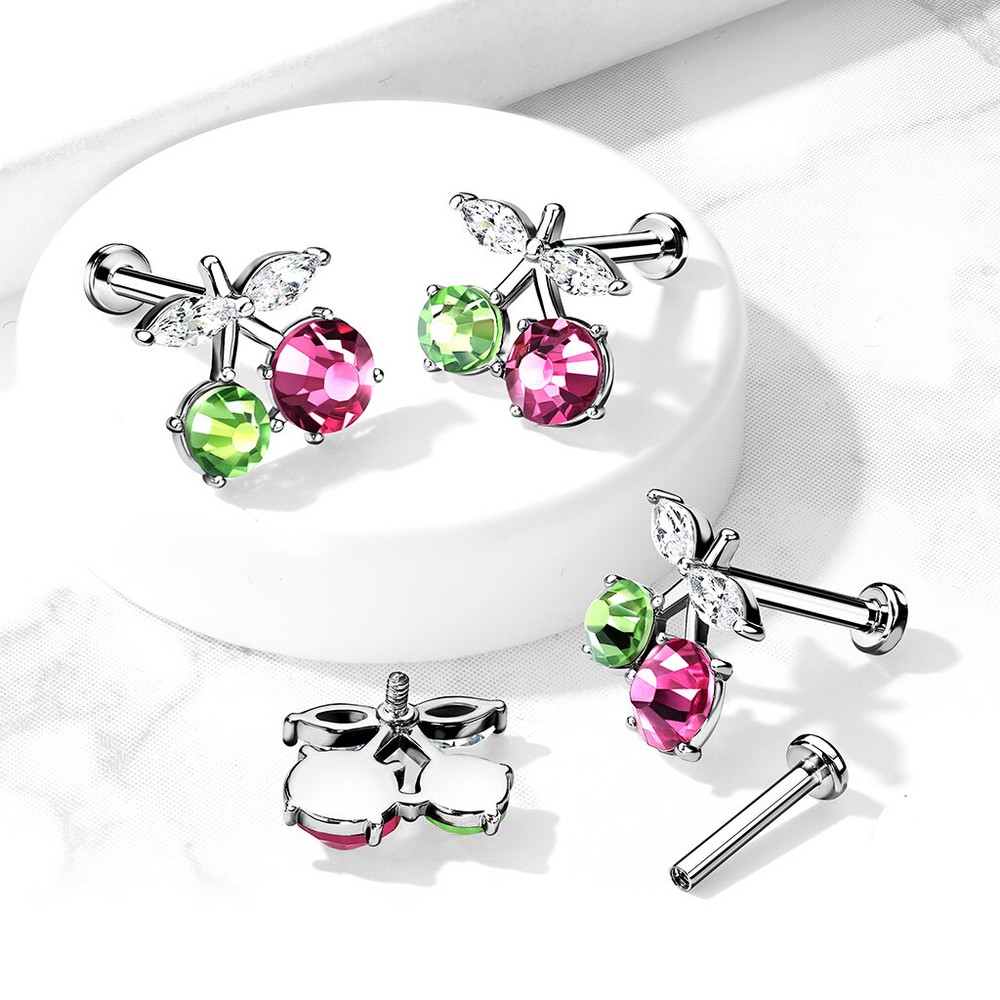 Cherry CZ Top Internal Threaded Flat Back Lip Tragus Earrings Cartilage Piercing